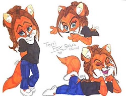 Size: 458x350 | Tagged: safe, artist:the lone rodent, oc, oc:toni fox, canine, fox, mammal, red fox, anthro, 2d, character sheet, female, low res, simple background, solo, solo female, traditional art, vixen, white background