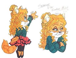 Size: 455x350 | Tagged: safe, artist:the lone rodent, oc, oc:simone fox, canine, fox, mammal, red fox, anthro, 2d, bottomwear, character sheet, clothes, female, low res, simple background, skirt, solo, solo female, traditional art, vixen, white background