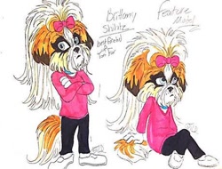 Size: 460x350 | Tagged: safe, artist:the lone rodent, oc, oc:brittany shihtz, canine, dog, mammal, shih tzu, anthro, 2d, character sheet, female, low res, simple background, solo, solo female, traditional art, white background