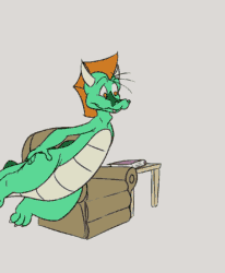 Size: 594x720 | Tagged: safe, artist:coyoteesquire, oc, oc only, oc:drake (coyoteesquire), dragon, fictional species, western dragon, anthro, plantigrade anthro, 2d, 2d animation, animated, book, chair, cute, frame by frame, front view, gif, holding, holding book, holding object, male, solo, solo male, three-quarter view