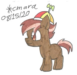 Size: 661x645 | Tagged: safe, artist:cmara, button mash (mlp), earth pony, equine, fictional species, mammal, pony, feral, friendship is magic, hasbro, my little pony, blank flank, clothes, colt, foal, hat, male, propeller hat, simple background, solo, solo male, traditional art, white background, young