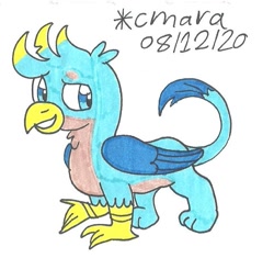 Size: 716x673 | Tagged: safe, artist:cmara, gallus (mlp), bird, feline, fictional species, gryphon, mammal, feral, friendship is magic, hasbro, my little pony, grin, male, simple background, smiling, solo, solo male, traditional art, white background