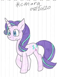 Size: 893x1197 | Tagged: safe, artist:cmara, starlight glimmer (mlp), equine, fictional species, mammal, pony, unicorn, feral, friendship is magic, hasbro, my little pony, female, hooves, lined paper, mare, raised hoof, simple background, solo, solo female, traditional art, white background
