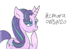 Size: 904x629 | Tagged: safe, artist:cmara, starlight glimmer (mlp), equine, fictional species, mammal, pony, unicorn, feral, friendship is magic, hasbro, my little pony, female, hooves, mare, raised hoof, simple background, solo, solo female, traditional art, white background