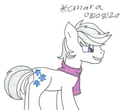 Size: 1003x883 | Tagged: safe, artist:cmara, double diamond (mlp), earth pony, equine, fictional species, mammal, pony, feral, friendship is magic, hasbro, my little pony, clothes, grin, male, scarf, simple background, smiling, solo, solo male, stallion, traditional art, white background