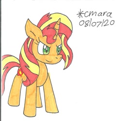 Size: 876x905 | Tagged: safe, artist:cmara, sunset shimmer (mlp), equine, fictional species, mammal, pony, unicorn, feral, friendship is magic, hasbro, my little pony, female, mare, simple background, smiling, smirk, solo, solo female, traditional art, white background