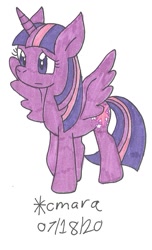 Size: 645x1059 | Tagged: safe, artist:cmara, twilight sparkle (mlp), alicorn, equine, fictional species, mammal, pony, feral, friendship is magic, hasbro, my little pony, concerned, female, mare, simple background, solo, solo female, traditional art, white background