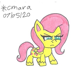 Size: 733x695 | Tagged: safe, artist:cmara, fluttershy (mlp), equine, fictional species, mammal, pegasus, pony, feral, friendship is magic, hasbro, my little pony, my little pony: pony life, annoyed, female, mare, simple background, solo, solo female, traditional art, unamused, white background