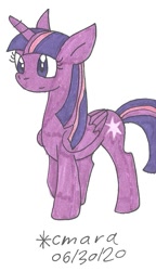 Size: 606x1054 | Tagged: safe, artist:cmara, twilight sparkle (mlp), alicorn, equine, fictional species, mammal, pony, feral, friendship is magic, hasbro, my little pony, female, mare, solo, solo female, thinking, traditional art