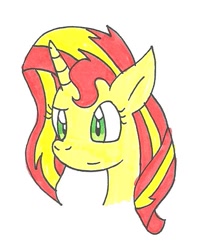 Size: 557x683 | Tagged: safe, artist:cmara, sunset shimmer (mlp), equine, fictional species, mammal, pony, unicorn, feral, friendship is magic, hasbro, my little pony, bust, cute, female, mare, solo, solo female, traditional art