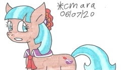 Size: 981x551 | Tagged: safe, artist:cmara, coco pommel (mlp), earth pony, equine, fictional species, mammal, pony, feral, friendship is magic, hasbro, my little pony, female, flower, flower in hair, hair, hair accessory, mare, solo, solo female, traditional art