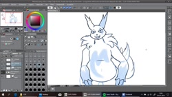 Size: 1366x768 | Tagged: safe, artist:almaustral, fictional species, mammal, zangoose, semi-anthro, nintendo, pokémon, ambiguous gender, claws, female, line art, signature, simple background, smiling, solo, solo ambiguous, solo female, white background, work in progress
