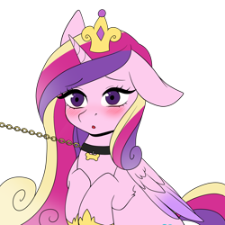 Size: 5000x5000 | Tagged: safe, artist:torihime, princess cadence (mlp), alicorn, equine, fictional species, mammal, pony, feral, friendship is magic, hasbro, my little pony, absurd resolution, blushing, chains, collar, commission, crown, cute, cutedance, female, hoof shoes, hooves, jewelry, leash, mare, open mouth, pet play, pet tag, raised hoof, regalia, simple background, solo, solo female, transparent background, ych result
