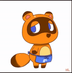 Size: 472x480 | Tagged: source needed, safe, artist:kéké, tom nook (animal crossing), canine, mammal, raccoon dog, semi-anthro, animal crossing, nintendo, 2d, 2d animation, animated, frame by frame, front view, gif, low res, male, simple background, solo, solo male, three-quarter view, white background
