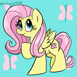 Size: 800x800 | Tagged: safe, artist:mirabuncupcakes15, fluttershy (mlp), equine, fictional species, mammal, pegasus, pony, feral, friendship is magic, hasbro, my little pony, female, folded wings, hooves, looking at you, mare, raised hoof, smiling, solo, solo female, standing, three-quarter view, wings