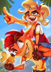 Size: 2480x3508 | Tagged: safe, artist:lushieart, banjo (banjo-kazooie), coco bandicoot (crash bandicoot), crash bandicoot (crash bandicoot), kazooie (banjo-kazooie), bandicoot, mammal, marsupial, anthro, banjo-kazooie, crash bandicoot (series), rareware, brother, brother and sister, cosplay, crossover, female, high res, jiggy, male, siblings, sister