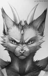 Size: 500x790 | Tagged: safe, artist:falvie, dragon, fictional species, furred dragon, anthro, ambiguous gender, bust, fur, horns, monochrome, portrait, simple background, solo, solo ambiguous, traditional art