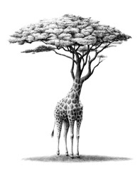 Size: 521x660 | Tagged: safe, artist:redmer hoekstra, giraffe, mammal, feral, abomination, ambiguous gender, monochrome, not salmon, solo, solo ambiguous, tree, wat