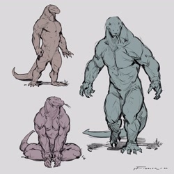 Size: 2048x2048 | Tagged: safe, artist:tfiddlerart, oc, oc:ogin, komodo dragon, lizard, monitor lizard, reptile, anthro, barbie doll anatomy, forked tongue, high res, male, nudity, signature, sitting, sketch, solo, solo male, tongue, tongue out