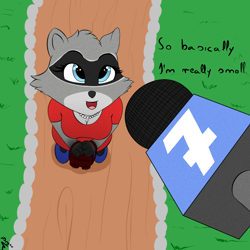 Size: 1500x1500 | Tagged: safe, artist:h3nger, mammal, procyonid, raccoon, anthro, clothes, female, microphone, solo, solo female, text