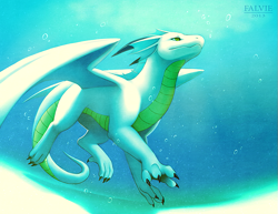 Size: 777x600 | Tagged: safe, artist:falvie, dragon, fictional species, reptile, scaled dragon, western dragon, feral, ambiguous gender, bubbles, solo, solo ambiguous, swimming, underwater, water