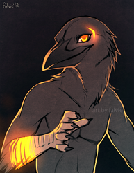 Size: 500x647 | Tagged: safe, artist:falvie, bird, corvid, raven, songbird, anthro, ambiguous gender, simple background, solo, solo ambiguous