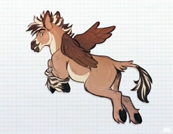 Size: 1814x1401 | Tagged: safe, artist:bearlyfeline, oc, oc only, oc:lua (gremm_lin), equine, fictional species, mammal, pegasus, feral, 2020, brown body, brown feathers, brown fur, brown hair, butt, cream body, cream fur, cream hair, digital art, feathered wings, feathers, flying, fur, green eyes, hair, hooves, looking back, male, mane, multicolored hair, side view, solo, solo male, spread wings, stallion, striped hair, tail, teeth, two toned hair, underhoof, unshorn fetlocks, wings