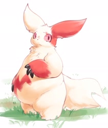 Size: 1493x1773 | Tagged: safe, artist:veiukket, fictional species, mammal, zangoose, semi-anthro, nintendo, pokémon, 2020, ambiguous gender, chest fluff, colored sclera, digital art, fat, fluff, fur, looking at you, multicolored fur, overweight, pink sclera, red body, red fur, solo, solo ambiguous, tail, white body, white fur