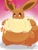 Size: 1270x1650 | Tagged: safe, artist:takisan_oekaki, eevee, eeveelution, fictional species, mammal, semi-anthro, nintendo, pokémon, 2020, ambiguous gender, big belly, blushing, brown body, brown fur, brown sclera, colored sclera, digital art, fat, fluff, fur, japanese text, obese, solo, solo ambiguous