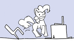 Size: 300x181 | Tagged: dead source, safe, artist:braeburned, pinkie pie (mlp), pony, feral, friendship is magic, hasbro, my little pony, 2013, chair, computer, digital art, female, hair, jumping, laptop, low res, meme, open mouth, ponified, reaction image, side view, solo, solo female, tail