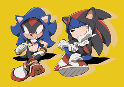 Size: 700x494 | Tagged: safe, artist:aoki, artist:fumomo, shadow the hedgehog (sonic), sonic the hedgehog (sonic), hedgehog, mammal, anthro, sega, sonic the hedgehog (series), 2015, clothes, duo, duo male, hoodie, male, males only, quills, topwear