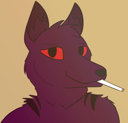 Size: 850x819 | Tagged: safe, artist:almaustral, oc, oc only, canine, mammal, wolf, anthro, brown background, bust, cigarette, holding, male, mouth hold, simple background, solo, solo male