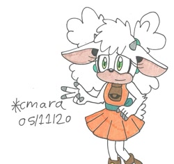 Size: 959x905 | Tagged: safe, artist:cmara, lanolin the sheep (sonic), bovid, caprine, mammal, sheep, anthro, idw, idw sonic the hedgehog, sega, sonic the hedgehog (series), 2020, female, green eyes, simple background, solo, solo female, traditional art