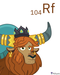Size: 4000x5000 | Tagged: safe, artist:radomila radon, part of a set, prince rutherford (mlp), mammal, yak, feral, series:joycall6's periodic table, friendship is magic, hasbro, my little pony, .svg available, absurd resolution, chemistry, crown, ear piercing, earring, jewelry, male, name pun, namesake, on model, periodic table, piercing, pun, regalia, rutherfordium, simple background, solo, solo male, vector, visual pun, white background