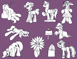 Size: 1299x1000 | Tagged: safe, artist:redquoz, oc, oc only, arthropod, bee, earth pony, equine, fictional species, insect, mammal, pegasus, pony, feral, semi-anthro, hasbro, my little pony, bee hive, bee keeper, clothes, collage, costume, curled hair, drawpile, dress, eating, female, flower petals, hair, lying down, male, mare, prone, sketch dump, sleeping, sploot, stallion, wizard, zzz