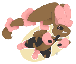 Size: 2234x1893 | Tagged: safe, artist:chaosllama, fictional species, lopunny, mammal, mega lopunny, mega pokémon, shiny pokémon, anthro, cc by-nc-nd, creative commons, nintendo, pokémon, ambiguous gender, angry, black sclera, colored sclera, gritted teeth, long ears, solo, solo ambiguous, tail, teeth, white outline