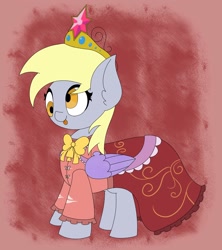 Size: 2000x2250 | Tagged: safe, artist:mrneo, derpy hooves (mlp), kaguya houraisan (touhou), equine, fictional species, mammal, pegasus, pony, feral, friendship is magic, hasbro, my little pony, touhou, big crown thingy, bottomwear, clothes, cosplay, crossover, crown, derp, dress, female, high res, jewelry, mare, regalia, skirt, solo, solo female, tongue, tongue out