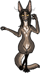 Size: 258x466 | Tagged: safe, artist:welcometaco, viracroix salia (out-of-placers), fictional species, yinglet, anthro, the out-of-placers, low res, solo, species swap