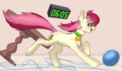 Size: 3000x1740 | Tagged: safe, artist:chibadeer, roseluck (mlp), equine, mammal, pony, feral, friendship is magic, hasbro, my little pony, behaving like a cat, collar, female, pony pet, solo, solo female, yarn ball