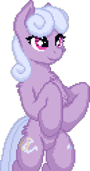 Size: 201x381 | Tagged: safe, artist:zeka10000, lilac links (mlp), earth pony, equine, fictional species, mammal, pony, feral, friendship is magic, hasbro, my little pony, bipedal, chest fluff, cute, female, fluff, low res, mare, pixel art, simple background, solo, solo female, standing, transparent background
