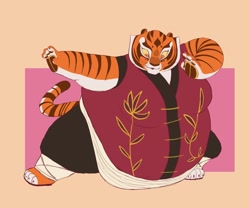 Size: 2048x1707 | Tagged: suggestive, artist:sambaba, master tigress (kung fu panda), big cat, feline, mammal, tiger, anthro, dreamworks animation, kung fu panda, fat, female, hyper, morbidly obese, obese, solo, solo female, weight gain