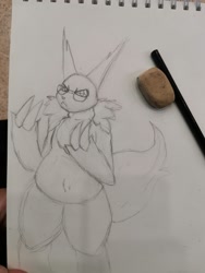 Size: 1536x2048 | Tagged: safe, artist:almaustral, fictional species, mammal, zangoose, anthro, nintendo, pokémon, ambiguous gender, claws, eraser, glasses, grayscale, irl, line art, monochrome, notepad, pencil, photo, photographed artwork, traditional art