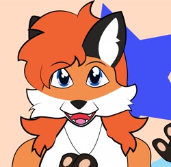Size: 2237x2181 | Tagged: safe, artist:almaustral, oc, oc only, canine, fox, mammal, anthro, abstract background, bust, high res, jewelry, male, necklace, open mouth, paws, smiling, solo, solo male, underpaw, waving