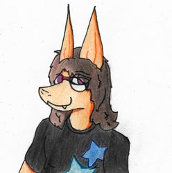 Size: 1192x1200 | Tagged: safe, artist:almaustral, oc, oc only, dinosaur, anthro, bust, clothes, glasses, male, solo, solo male, traditional art