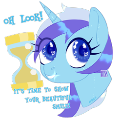 Size: 2000x2000 | Tagged: safe, artist:bismark, minuette (mlp), equine, fictional species, mammal, pony, unicorn, feral, friendship is magic, hasbro, my little pony, 2d, blue body, blue eyes, blue fur, blue hair, bust, colored pupils, cute, english text, eye through hair, eyelashes, female, fur, hair, heart, heart eyes, high res, horn, mane, mare, portrait, simple background, smiling, solo, solo female, text, transparent background, watermark, wingding eyes