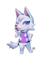 Size: 842x1089 | Tagged: safe, artist:falvie, whitney (animal crossing), canine, mammal, wolf, anthro, animal crossing, nintendo, 2d, female, fur, simple background, solo, solo female
