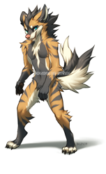 Size: 612x1008 | Tagged: safe, artist:falvie, hyena, mammal, anthro, fur, male, simple background, solo, solo male