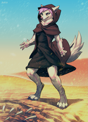 Size: 655x900 | Tagged: safe, artist:falvie, canine, fox, mammal, anthro, ambiguous gender, desert, fur, scenery, solo, solo ambiguous