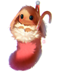Size: 1050x1313 | Tagged: safe, artist:foxlett, eevee, eeveelution, fictional species, mammal, feral, nintendo, pokémon, 2020, ambiguous gender, brown body, brown eyes, brown fur, candy cane, christmas, christmas stocking, clothes, cute, digital art, fur, holiday, simple background, white background