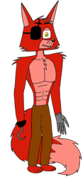 Size: 720x1544 | Tagged: safe, artist:fxmaf, foxy (fnaf), canine, fox, mammal, anthro, plantigrade anthro, five nights at freddy's, 5 fingers, abs, amber eyes, chest fluff, dipstick tail, eyepatch, fluff, fur, hook, looking at you, male, muscles, red body, red fur, shoulder fluff, simple background, smiling, smiling at you, solo, solo male, tail, transparent background